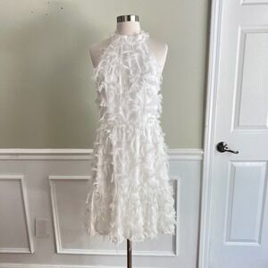 Y.A.S Fringed Halter Mini‎ Dress S Small White Feather Party Fairy